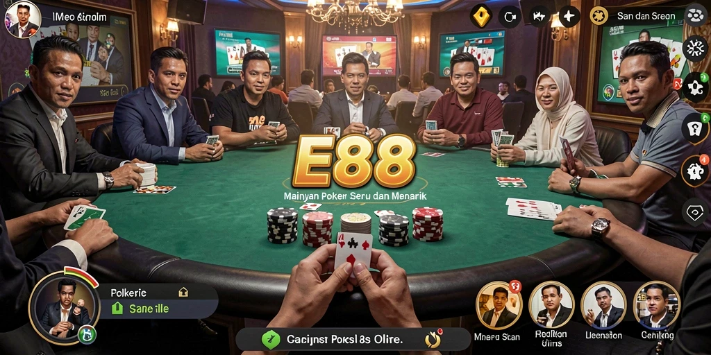 Tampilan gameplay E88 yang seru dan menegangkan saat bermain Poker.