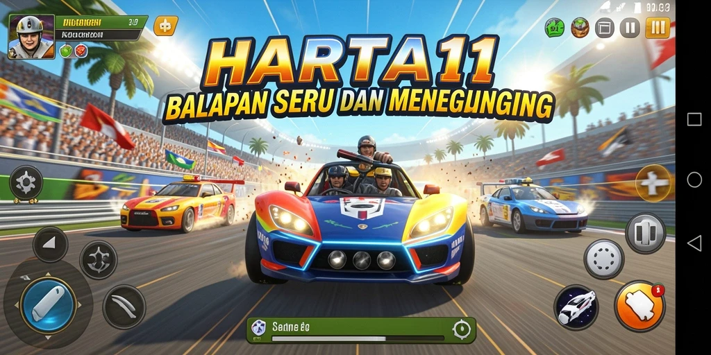 Screenshot gameplay HARTA11 menampilkan balapan seru dengan efek visual yang memukau.