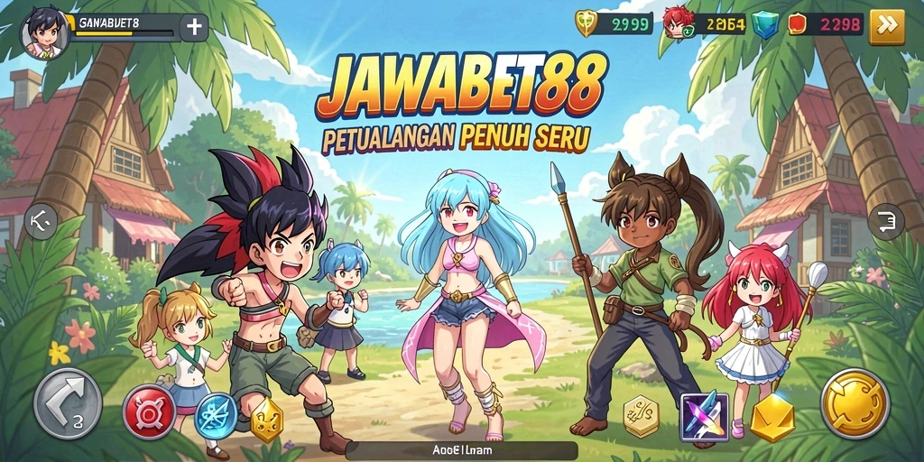 Screenshot menampilkan gameplay JAWABET88 yang penuh aksi dan karakter anime.
