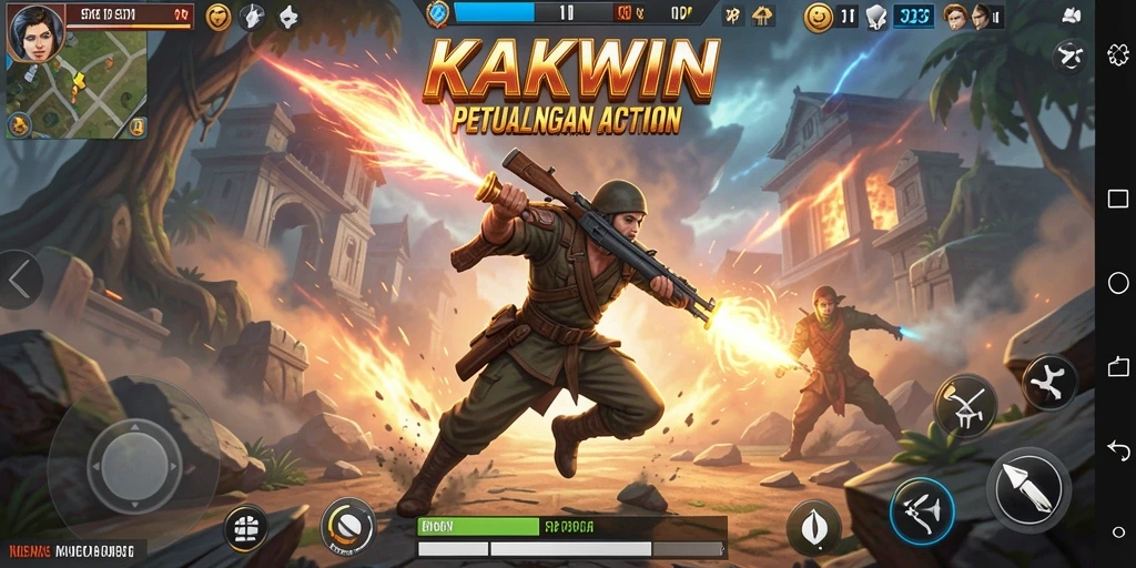 Screenshot KAKWIN menampilkan aksi seru dalam permainan Action.