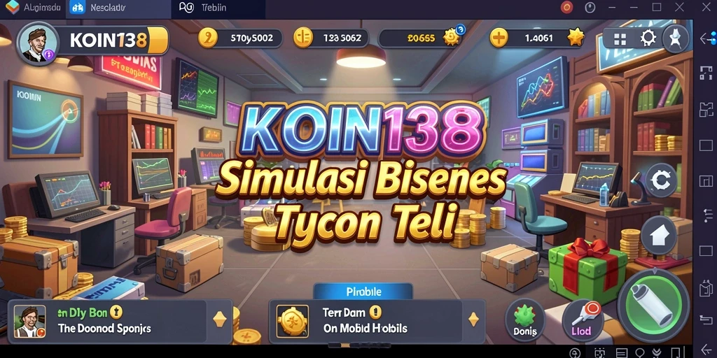 Tampilan gameplay seru dalam KOIN138, memperlihatkan pengelolaan bisnis yang intens.