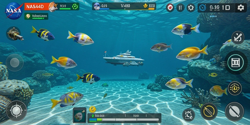 Tampilan gameplay NASA4D yang seru saat menangkap ikan berwarna-warni.